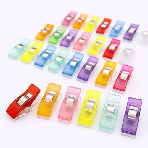30 PCS Colourful Sewing Clips for Quilting, Fabric Holding, Craft Projects – Plastic Pegs with Marked Base – Multi-Layer Grip, Ideal for Patchwork, Hemming, Binding, Sewing Machine Use, Embroidery