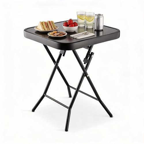 Crystals Folding Glass Top Side Table – Compact Small Coffee & Drinks Table, Portable Indoor Outdoor Garden Patio Side Stool Furniture for Home, Balcony & Conservatory