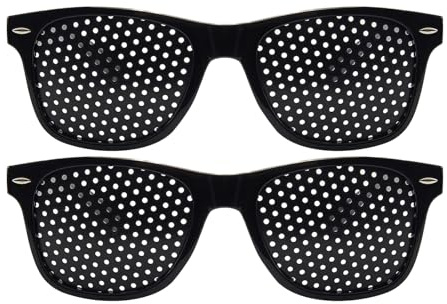 Wcawnlt 2 Gafas Estenopeicas, gafas agujeros multiples estenopeicas, entrenamiento visual relajacion ojos montura negra para uso diario oficina viaje hombre mujer