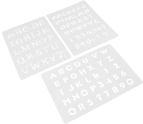 DEARMAMY 3 Pièces Pochoirs de Peinture en Pet Blanc, Pochoirs de Lettres et Chiffres Réutilisables, Gabarits de Dessin DIY pour Peinture Artisanale et Bricolage