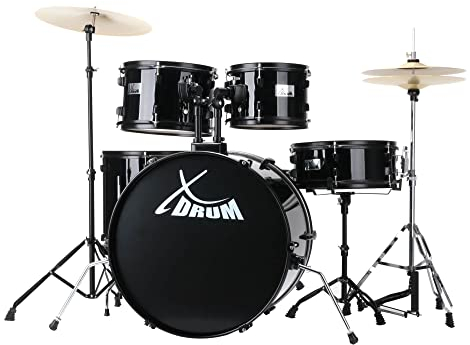 XDrum Rookie 22 Fusion Schlagzeug Komplettset Black - Ideal für Einsteiger - Stylische Hardware in schwarz - Inkl. Drumsticks, Aufbauanleitung und Schlagzeugschule - Schwarz