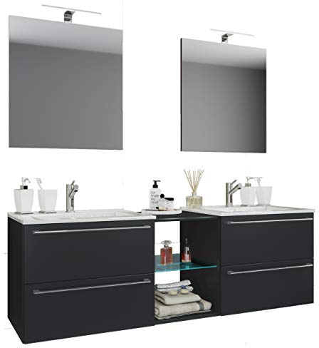 VCM 3-piece double washbasin 2 washbasin bathroom furniture set sink Badinos XXL 3-piece double washbasin 2 washbasin bathroom furniture set sink Badinos XXL black