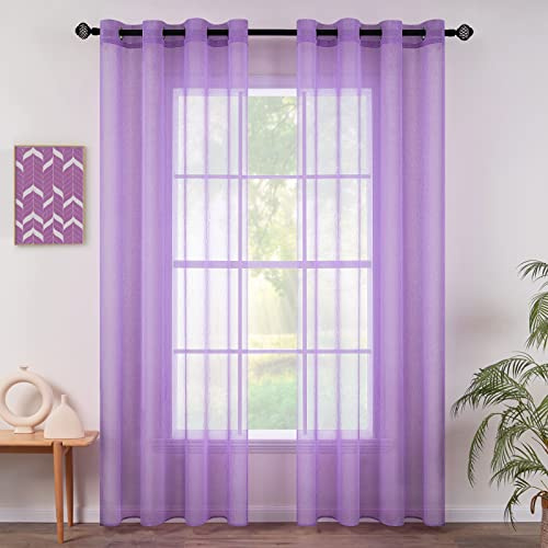MIULEE 2 Panels Sheer Voile Eyelet Curtains Light Purple 55 Wx63 L