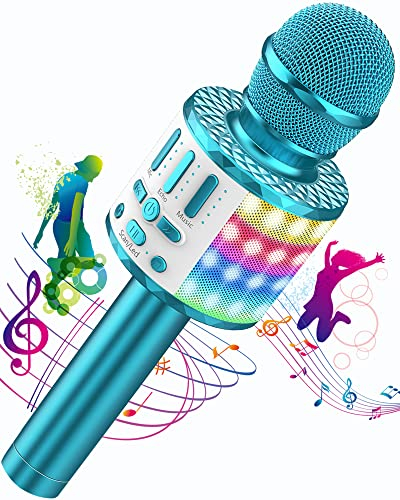 Micrófono Karaoke Bluetooth, Microfono Inalámbrico Karaoke con Altavoz y LED, Micrófono Portátil para Niños Canta Partido Musica, Niñas Juguete de Regalo, Soporte Youtube, Skype, Android/iOS/PC/AUX