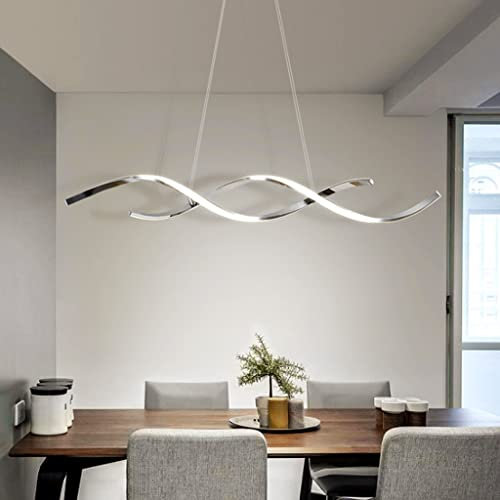 JMrider Esstisch Hängeleuchte Moderner LED Pendelleuchte Mit Pendellampe Spiraldesign Acryl-Chrom-Finish Hängelampe Schlafzimmer Wohnzimmer Deko Kronleuchter Beleuchtung,Chrome/110cm