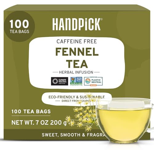 HANDPICK Fennel Tea (100 Eco Conscious Tea Bags) - Caffeine & Gluten Free, Non GMO - Premium Quality - Smooth & Sweet