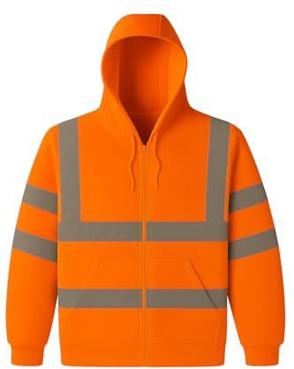 NIYS Hi Vis Zipper Reflective Tape Hoody hooded Work wear Security fleece Safety warm sweatshirt yellow orange yellow/navy orange/navy S-3XL