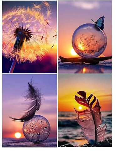 aupawdy 4 Stück Diamant Painting Set Diamond Painting Full Set 5D Diamant Painting Bilder DIY Diamant Malerei für Wohnzimmer Schlafzimmer Büro Wand Und Eingang Dekoration