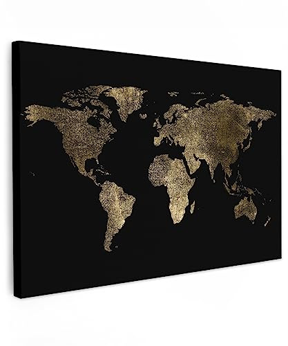 MuchoWow© Quadro Camera Da Letto 120x80 cm Quadri Soggiorno Decorazione Parete Quadri Moderni Su Tela Stampe Foto Con Cornice Quadretti PosterMappa del mondo - Oro - Nero - Terra - Mappamondo