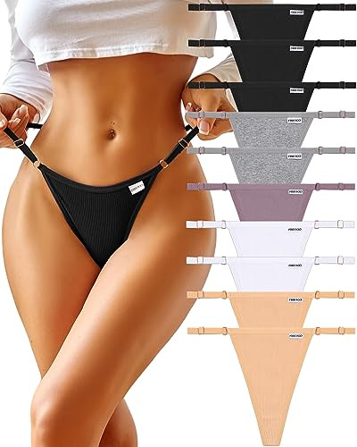 FINETOO G string tanga damset 10-pack bomull sömlösa T-Back stringtrosor kvinnor med justerbart midjeband sexiga underkläder S-XL, C-10 st, S
