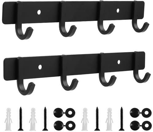 Xingwenhao Kleiderhaken, 2 Stk. Hakenleiste Garderobenleiste, Garderobenhaken mit 4 Haken, Wandgarderobe, Mehrzweckhaken Schwarz für Garderobe Schlafzimmer Schrank Badezimmer Küche