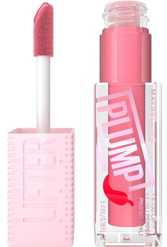MAYBELLINE Lifter Gloss Lifter Plump, Plumping Lip Gloss with Chili Pepper and 5% Maxi-Lip, Blush Blaze, Sheer Pale Pink, 1 Count