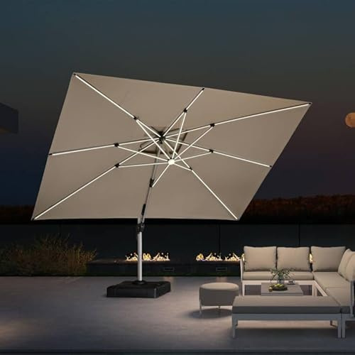 PURPLE LEAF Parasol Déporté 3 x 4 m Rectangulaire avec LED UPF50+, Beige