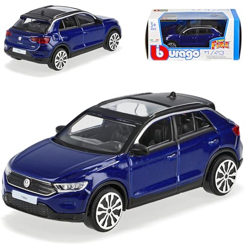 Generisch Volkwagen T-ROC SUV Blau mit Dach in Schwarz Ab 2017 1/43 Burago Modell Auto