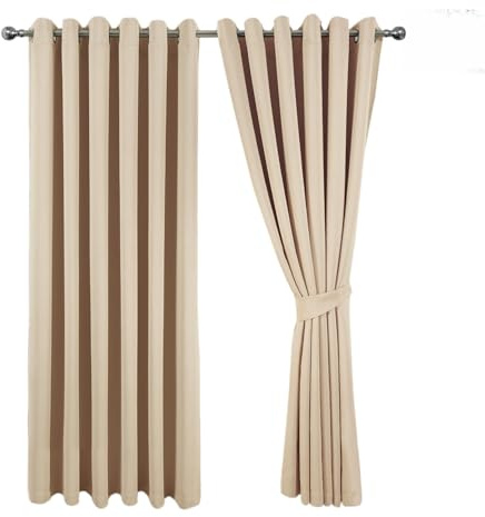 MILANO COLLECTIONS® Blackout Curtains for Bedroom & Living Room - Thermal Insulated Eyelet Curtains, 2 Panels with Tiebacks - Noise-Reducing, Sunlight Blocking Drapes for Home Décor (Beige)