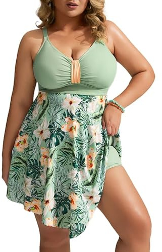 Hanna Nikole baddräkt för damer i plus size – shaping baddräkt med figurformande effekt, rynkad design och mjukt material. Strandmode med badshorts och justerbara axelband., 46 plus size
