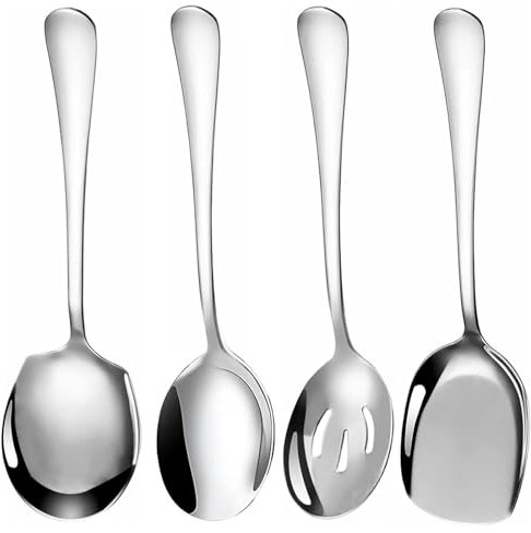 4 PCS Serving Spoons Large, Stainless Steel Long Handle Soup Spoons, Large Serving Tablespoons for Frying, Cooking Spoon Kitchen Tool for Serving Kitchen Cooking Restaurant Banquet