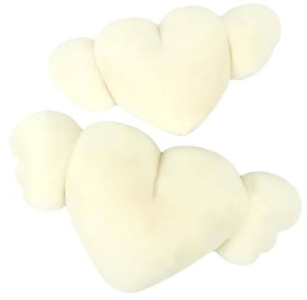 Whnbuij Cojín de Peluche en de corazón – Cojín Cervical de Dibujos Animados, y Lindo Coche reposacabezas | 2 Cojines de Peluche con alas, cómodo cojín Suave para el Asiento del Coche para