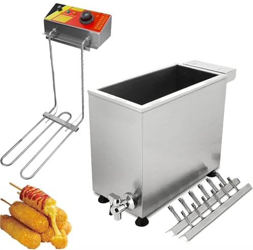 Feiphla Cheese Hot Dog Sticks Maker Machine Cheese Corn Dog Fryer Commercial Hot Dogs Sticks Frying Machine Adjustable Temperature Electric