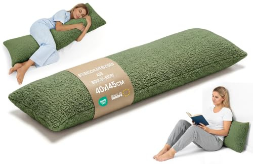 Totsy Baby Traversin Ergonomique 40x145 cm Housse Amovible – Coussin de maternité pour Dormir sur Le côté Body Pillow Bouclé Doux Respirant – certifié Oeko-TEX Vert Olive
