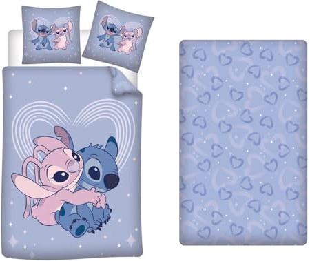 Stitch Angel 3 Piezas Funda Nórdica Cama 90 140x200 + Funda + Bajera 90x200
