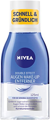 NIVEA Desmaquillante de ojos de doble efecto (125 ml), limpieza facial con fórmula nutritiva y protección de pestañas, desmaquillante para maquillaje extremadamente resistente al agua
