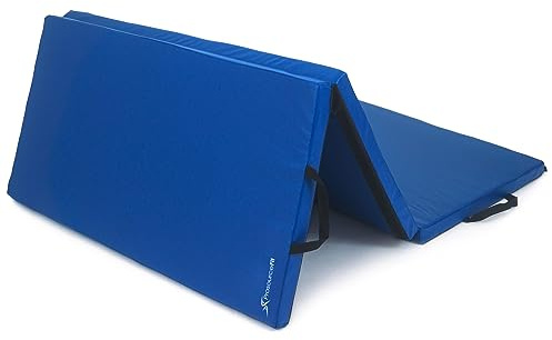 ProsourceFit Tri-Fold Folding Thick Exercise Mat 6’x4’ with Carrying Handles for Tumbling, Martial Arts, Gymnastics, Stretching, Core Workouts, Blue