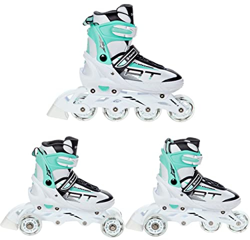 RAVEN Profession 3in1 Inlineskates Triskates Rollschuhe Inliner für Kinder und Erwachsene verstellbar (White/Mint, 35-39 (23cm-25,5cm))