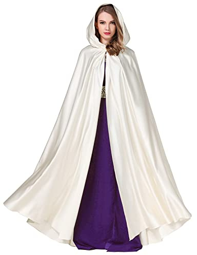 BEAUTELICATE Capa con Capucha Medieval Mujer Disfraz Abriga Larga para Novia Vampiro Princesa Bruja Halloween Navidad Fiesta Cosplay Fotografía （Marfil Claro）
