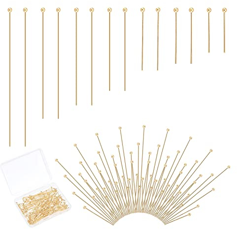 PandaHall 24K Gold Kugelkopfstifte 200 stücke 7 Größe 304 Edelstahl Schmuckherstellung Pins Metall End Headpins Perlen Pin Für Ohrring Anhänger Armband Halskette Schmuck DIY Handwerk 15 mm ~ 50 mm