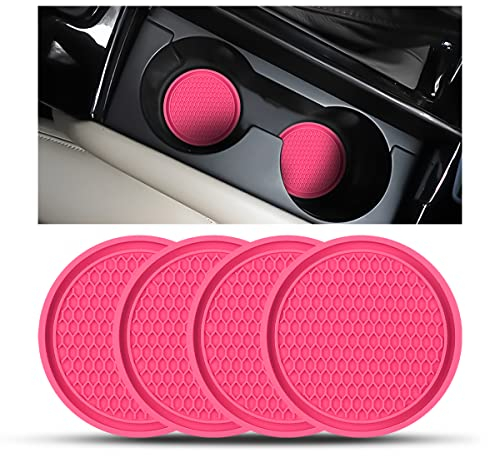 CGEAMDY 4 Stück Auto Untersetzer, Auto Getränkehalter Einsatz, Durchmesser PVC Verdicken Schwarz Auto Untersetzer, Anti Rutsch Car Untersetzer für Kaffeebcher(Rose)