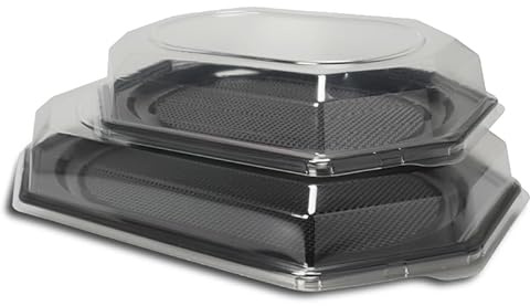 50-200 Premium Partyplatten Catering Servierplatten Buffetplatten schwarz rPET recycelbar versch. Größen zur Auswahl - Inkl. VerpackG in D (Klarsichthaube für Partyplatte L 50St.)