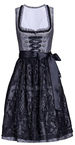 Dirndlparty Dirndl Damen Schwarz Dirndlkleid mit Seitentaschen Dirndl für Damen Midi 60cm Knielang mit Schwarz Schürze Bavarian Oktoberfest Trachtenkleid ohne Bluse, Größe 40
