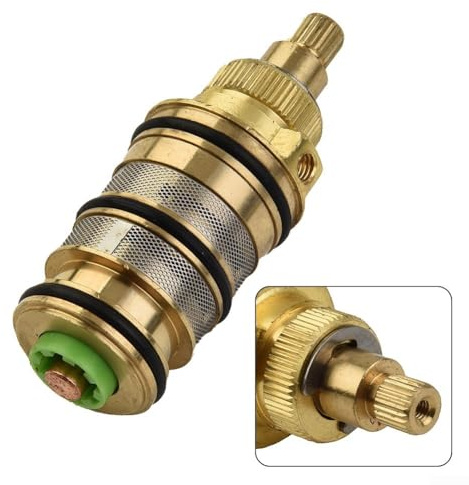 Thermostatic Cartridge Replacement, Shower Valve Handle Spare Repair Kit Compatible with Most Shower Valves Replacement Chrome Plated Solid Brass Thermostatic Cartridge for Mixer