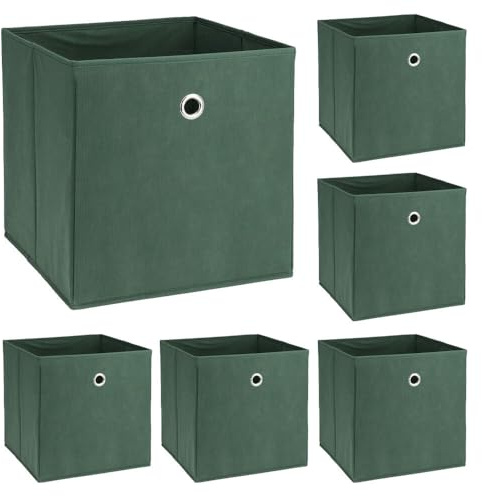 Murago - 6er Set Faltboxen ca. 30x30x30 cm Grün - Würfel Aufbewahrungsbox faltbar Aufbewahrungskörbe Einschub Korb Boxen Box Stoff Dunkelgrün für Büro Dekoration Wohnzimmer Regalkorb Klappbox