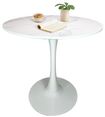 IDEPAR Beluga Esstisch rund Ø70 cm Marmor-Dekor | Kleiner runder Tisch für Küche oder Esszimmer | Esstisch rund Marmor Optik | platzsparender Küchentisch | Skandi Stil | stabil | pflegeleicht