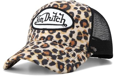 Von Dutch Unisex Trucker Hat - Velvet Curved Bill Mesh Back Retro Classic Adjustable Snapback Baseball Cap for Men and Women, Size One Size, Natural Leopard