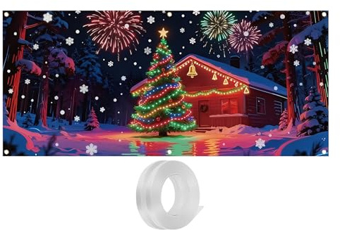Striscione per Porta del Garage di Natale | Decorazione per Feste Fluorescenti UV 4,3 x 1,8 m – Tela per Porta del Garage, per decoratori di casa, riunioni di Famiglia, Feste