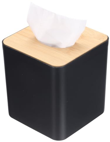 QUARKZMAN Caja Portapapeles con Tapa De Bambú Portapapeles Cuadrado Contenedor De Pañuelos Dispensador De Papel Higiénico para Mesa Baño Dormitorio Cocina Oficina Negro