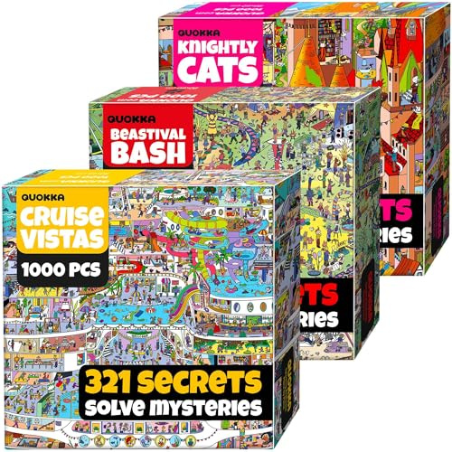 Jigsaw Puzzles for Adults 1000-1000 Piece Jigsaw Puzzles for Adults | Set of 3 Puzzles Premium Box Packaging - Knightly Cats, Animal Bash, Cruise Vistas - Fun Challenges - Stunning Scenic Animal