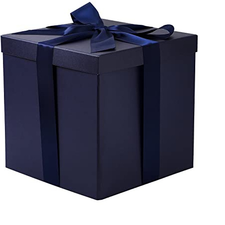 RUSPEPA Medium Birthday Gift Box with Lids, Ribbon and Tissue Paper, Collapsible Gift Box - 1 Pcs, 23 x 23 x 23 cm, Navy Blue