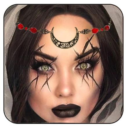 Fashband Boho-Mondkopfkette, goldene Vintage-Kopfbedeckung, rote Perlen, Festival-Haarschmuck, Blume, Braut, Hochzeit, Haarkette, Schmuck für Frauen und Mädchen