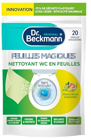Dr. Beckmann - Nettoyant WC En Feuilles Magiques - Produit Toilette Puissant Contre La Saleté et Le Calcaire - Désodorisant WC Qui Élimine les Mauvaises Odeurs - Fraicheur Agrumes x 20 Feuilles