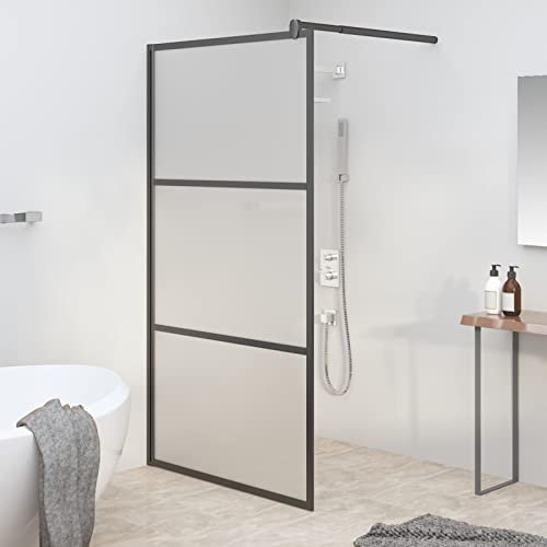 Rantry Parete doccia walk-in, 100 x 195 cm, vetro ESG smerigliato, nero, per vasca da bagno, pannello divisorio per doccia, pareti divisorie e bordi