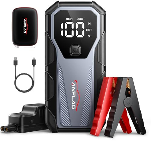 ANFLAG Auto Starthilfe Powerbank für Pkw, 8000A Spitzstrom Starter Powerbank für 12V Fahrzeuge (Alle Benzinmotor/10,0L Dieselmotor), Jump Starter mit LED, USB Schnellladung 3.0