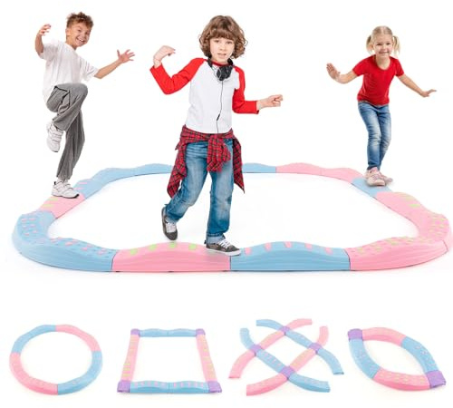 Costzon Wavy Balance Beam for Kids, 20-Piece Toddler Stepping Stones w/Textured Surface & Non-Slip Foot Pads, 180 LBS Weight Capacity, Coordination Blocks Gym Set, Obstacle Course Toys for Girls Boys