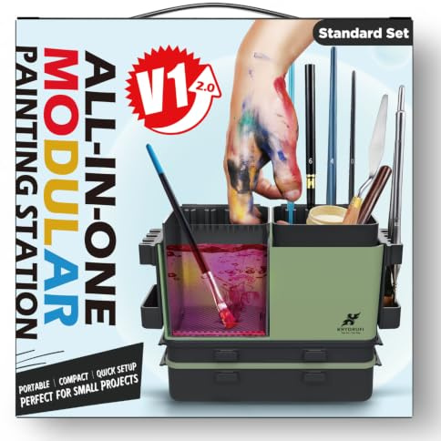 KRYDRUFI V1 2.0 Portable Modular Miniature Painting Station | Standard Set,All-in-One,Miniature painting kit,Painting supplies,Wet Palette,Paint Brush Cleaner and holders