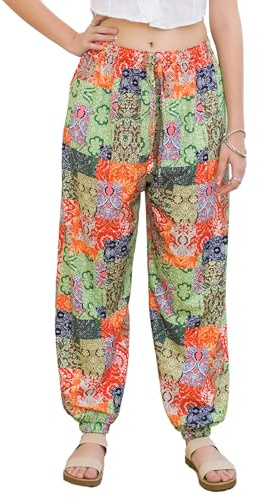 Lofbaz Mujeres Pantalones Harem Boho Cintura Alta Yoga Joggers Ropa Suelta Fluyente Verano Playa Hippie Bohemio Lounge Parche 1 Verde OS