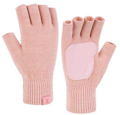 Bequemer Laden Invierno Guantes Sin Dedos Termicos para Mujeres Hombres Guantes de Punto Chenilla con Medio Dedo Cuero Antideslizante Regalo