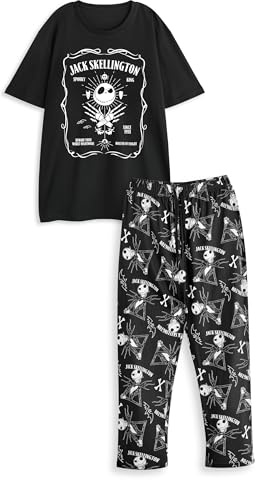 Disney The Nightmare Before Christmas Mens Pyjama Set | Adults Jack Skellington Graphic Short Sleeve Top & Long Leg PJ Bottoms in Black | Spooky Character Print Nightwear | Classic Movie Merchandise